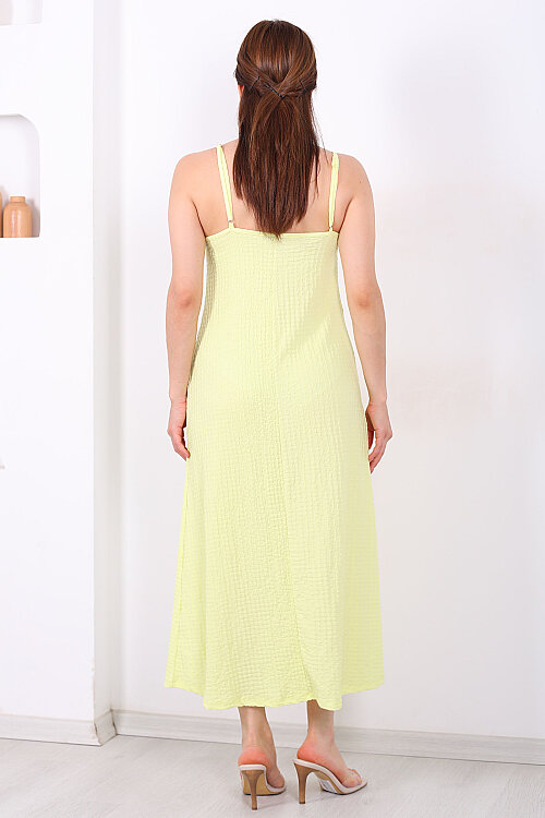 Askılı Bubble Kadın Sarı Midi Elbise - 5