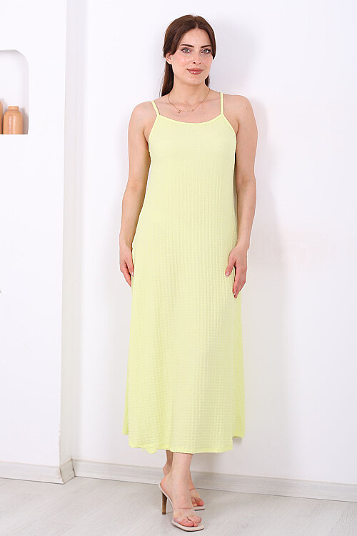 Askılı Bubble Kadın Sarı Midi Elbise - 3