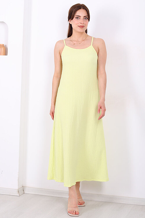 Askılı Bubble Kadın Sarı Midi Elbise - 7