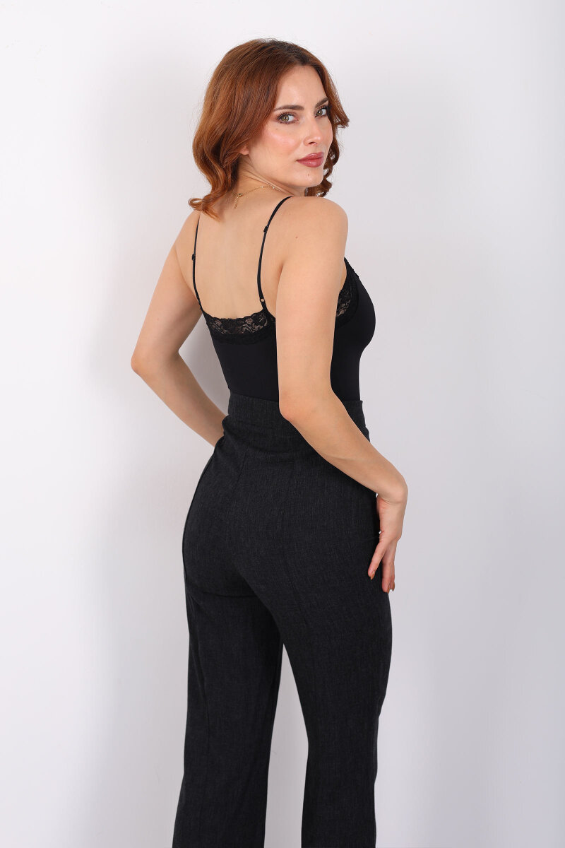 Askılı Dantel Detaylı Siyah Kadın Çıtçıtlı Body - 5