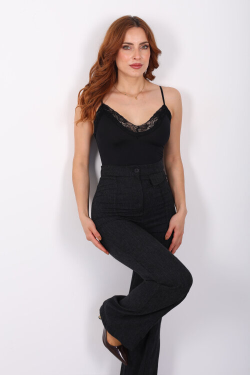 Askılı Dantel Detaylı Siyah Kadın Çıtçıtlı Body - 3