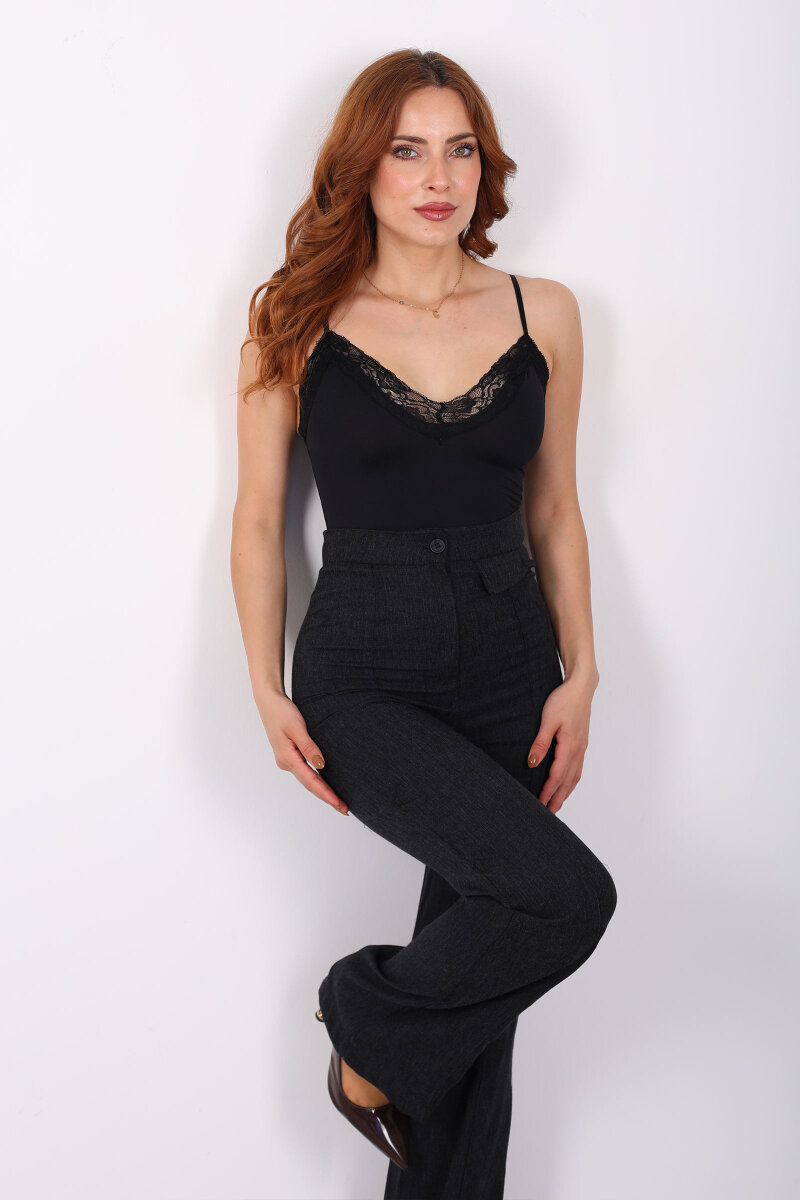 Askılı Dantel Detaylı Siyah Kadın Çıtçıtlı Body - 3