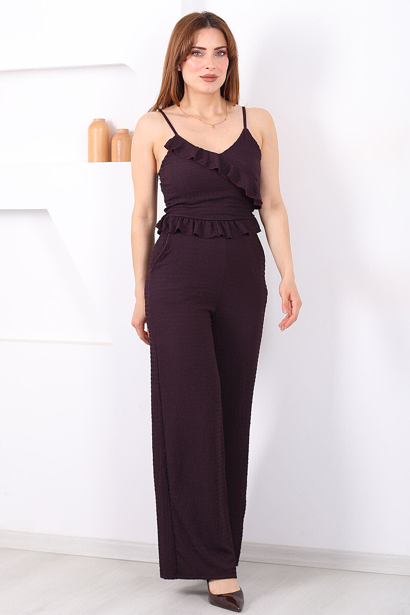 Askılı Fırfırlı Kadın Mor Bürümcük Pantolon Takım - 6