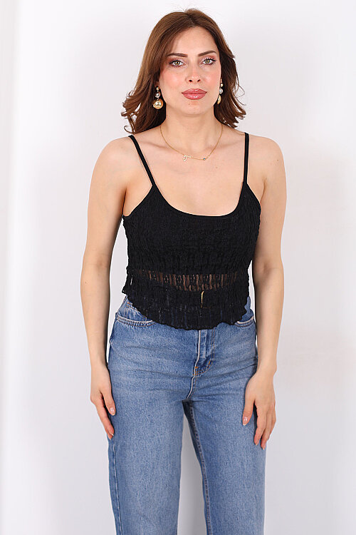 Askılı Kadın Siyah Dantel Crop - 6