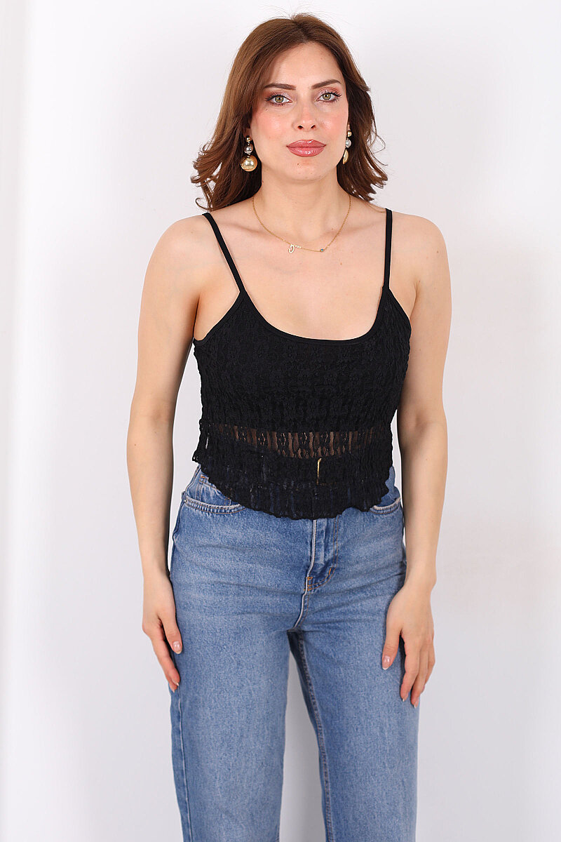 Askılı Kadın Siyah Dantel Crop - 6