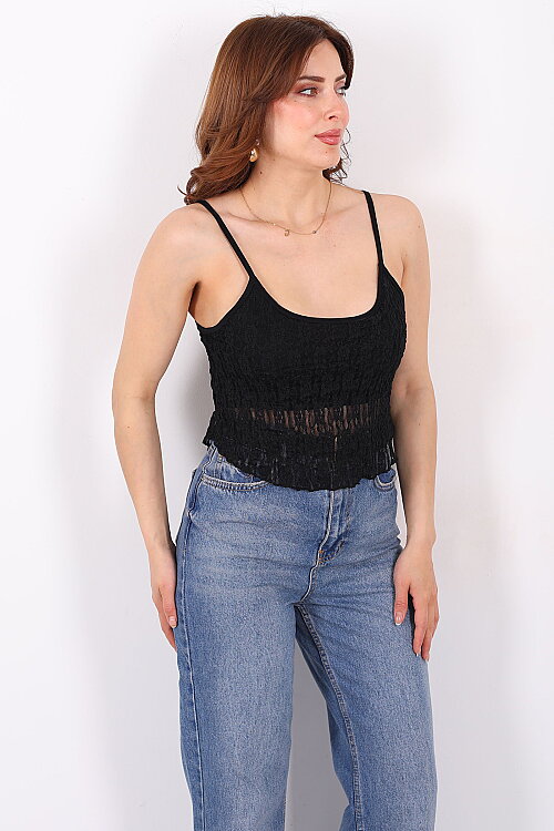 Askılı Kadın Siyah Dantel Crop - 4