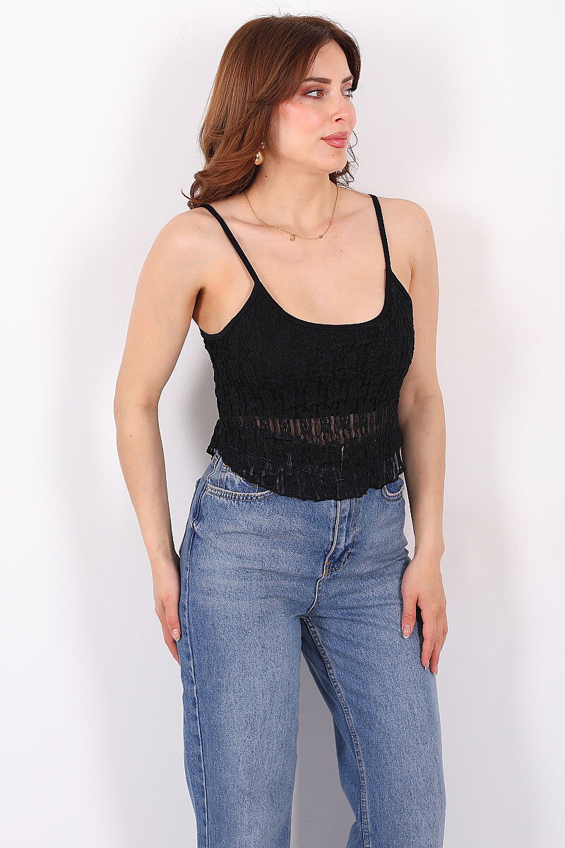 Askılı Kadın Siyah Dantel Crop - 4