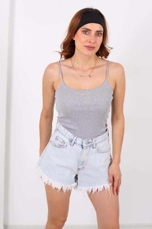 Askılı Kaşkorse Gri Melanj Kadın Atlet - 5