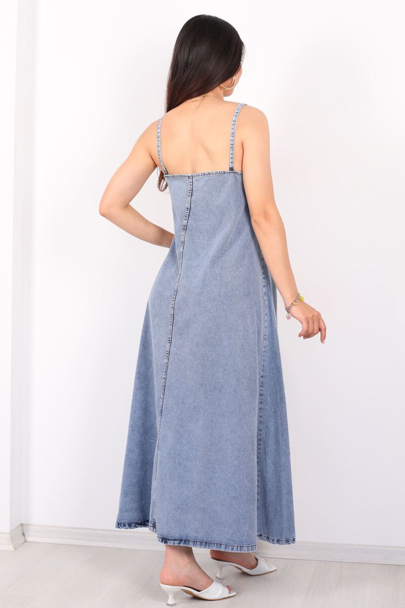 Askılı Uzun Oversize Karyıkama Mavi Denim Kadın Elbise - 2