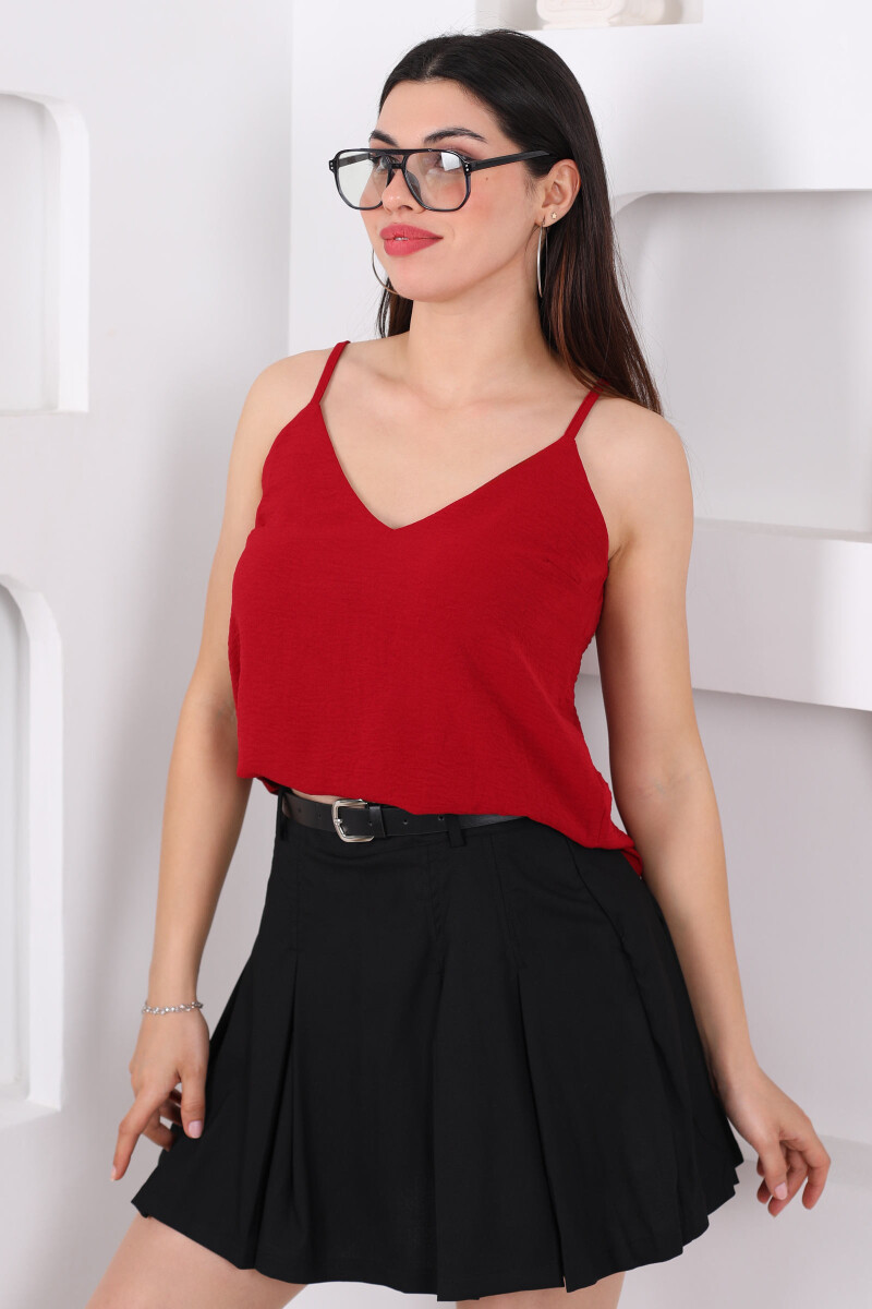 Askılı Yırtmaçlı V Yaka Bordo Kadın Ayrobin Bluz - 4