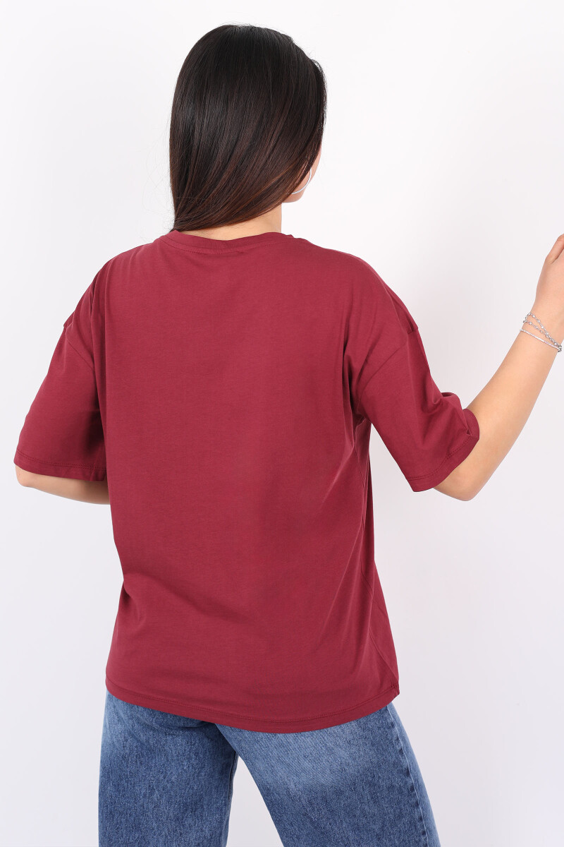 Ayıcık Baskılı Bisiklet Yaka Kırmızı Kadın T-Shirt - 4