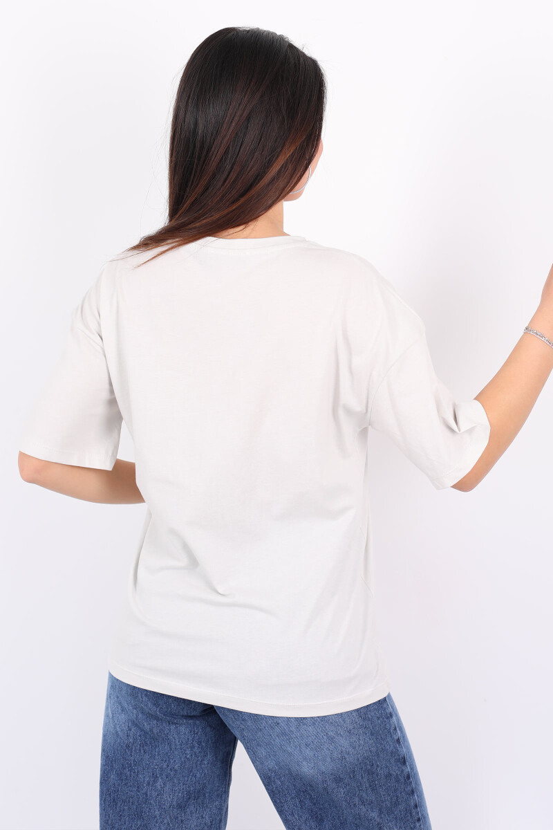 Ayıcık Baskılı Bisiklet Yaka Taş Rengi Kadın T-Shirt - 4