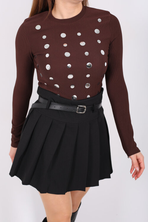 Ayna Baskılı Kadın Kahverengi Ottoman Crop - Berox (1)