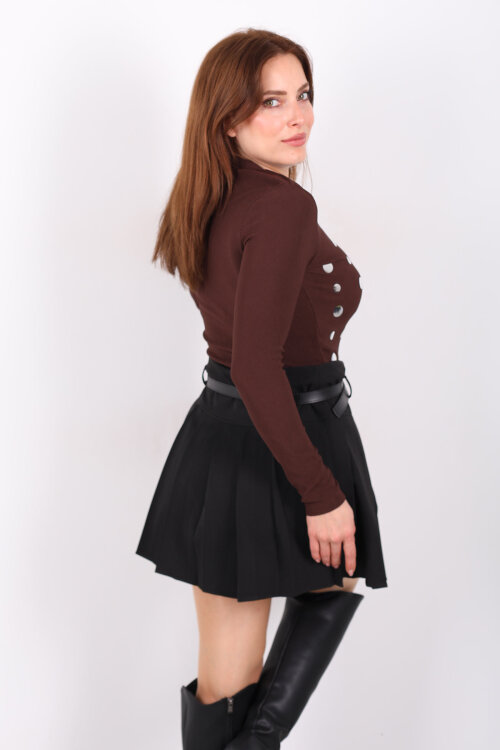 Ayna Baskılı Kadın Kahverengi Ottoman Crop - 6