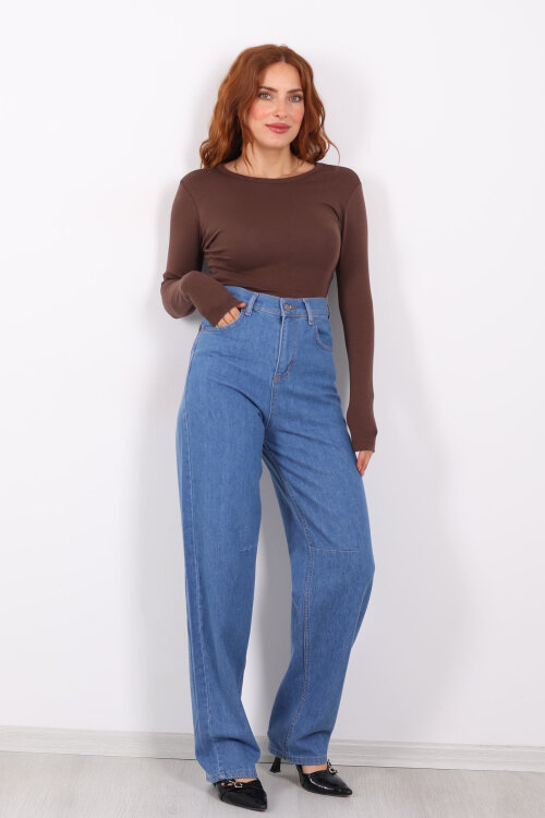 Baggy Arka Tokalı Açık Mavi Kar Yıkama Kadın Pantolon - 3