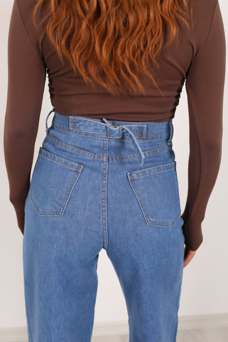 Baggy Arka Tokalı Açık Mavi Kar Yıkama Kadın Pantolon - 2