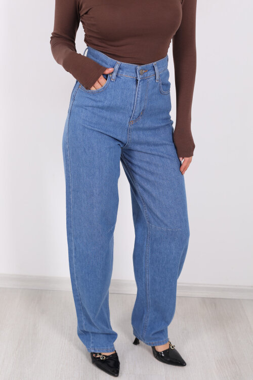 Baggy Arka Tokalı Açık Mavi Kar Yıkama Kadın Pantolon - 5