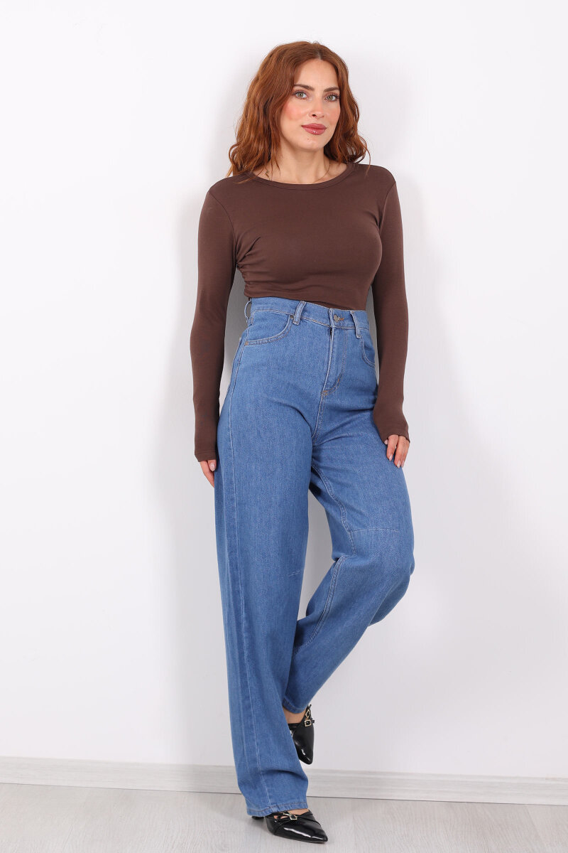 Baggy Arka Tokalı Açık Mavi Kar Yıkama Kadın Pantolon - 1