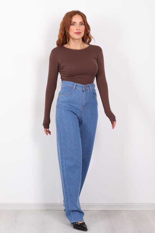 Baggy Arka Tokalı Açık Mavi Kar Yıkama Kadın Pantolon - 4