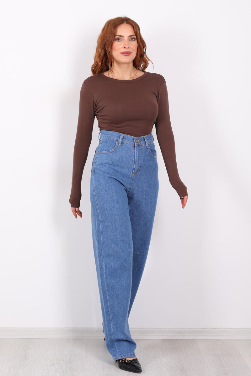 Baggy Arka Tokalı Açık Mavi Kar Yıkama Kadın Pantolon - 4