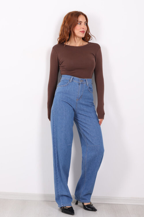 Baggy Arka Tokalı Açık Mavi Kar Yıkama Kadın Pantolon - 6