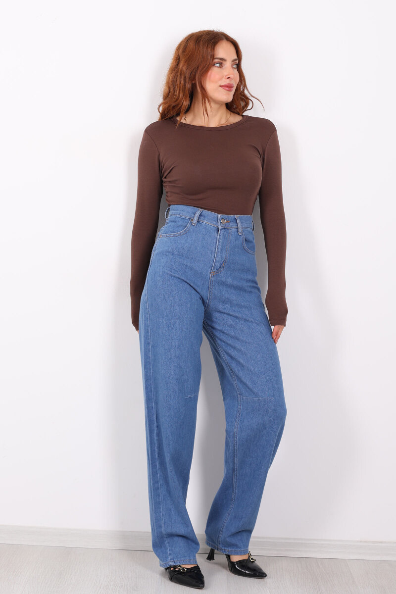 Baggy Arka Tokalı Açık Mavi Kar Yıkama Kadın Pantolon - 6