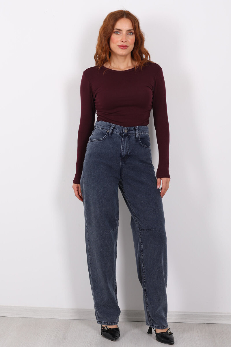 Baggy Arka Tokalı Kar Yıkama Füme Kadın Pantolon - 4