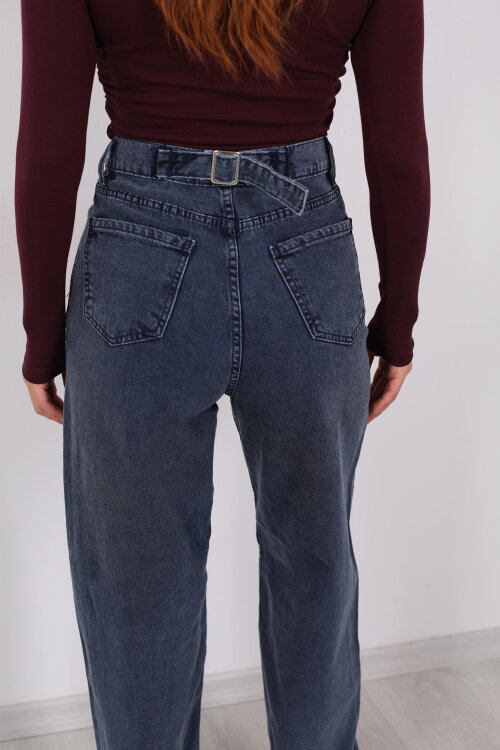 Baggy Arka Tokalı Kar Yıkama Füme Kadın Pantolon - Berox (1)