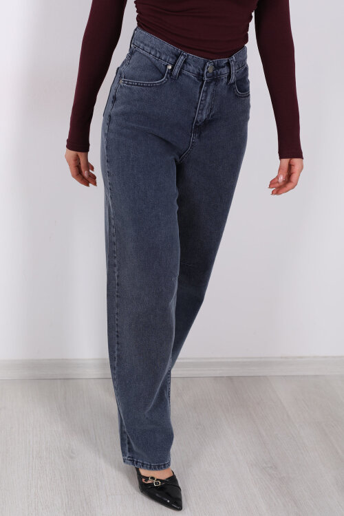 Baggy Arka Tokalı Kar Yıkama Füme Kadın Pantolon - 5