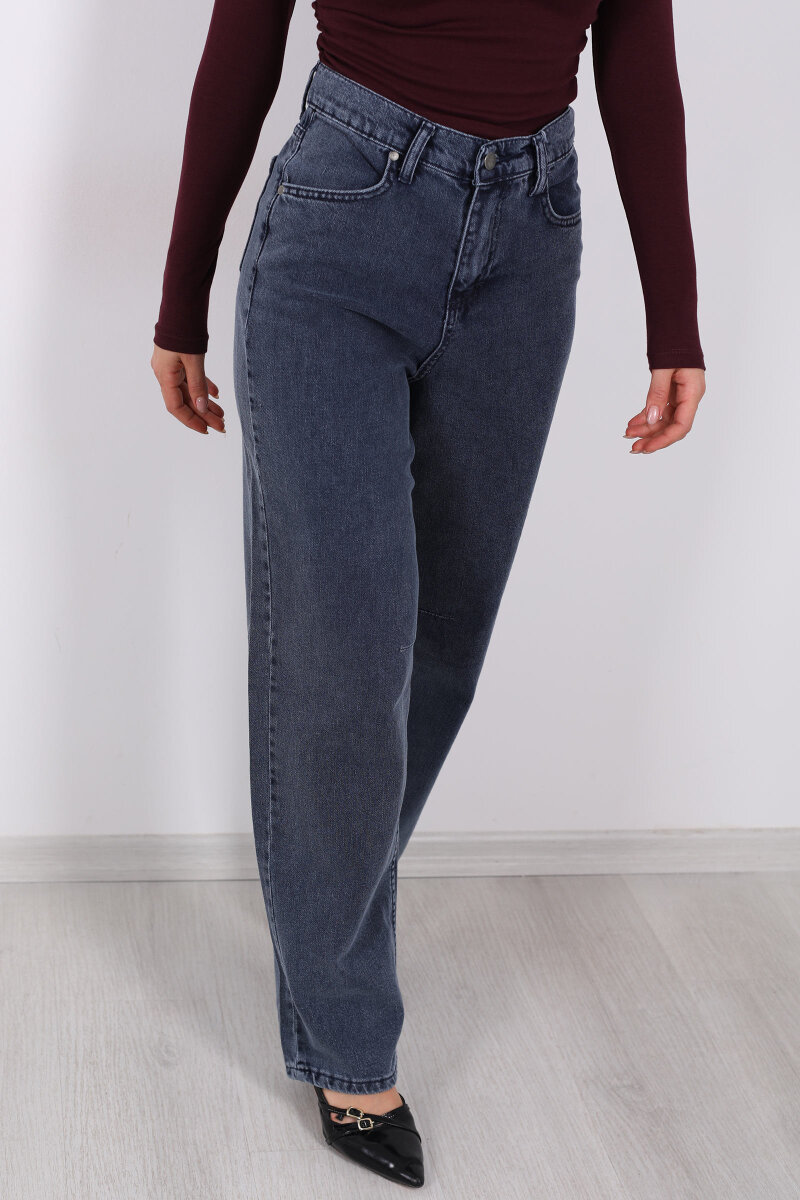 Baggy Arka Tokalı Kar Yıkama Füme Kadın Pantolon - 5