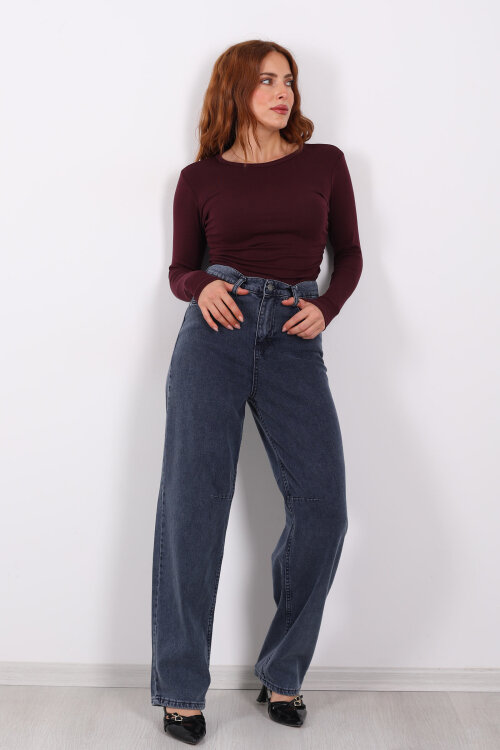 Baggy Arka Tokalı Kar Yıkama Füme Kadın Pantolon - 3