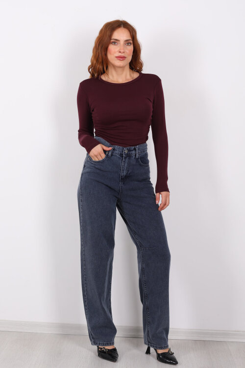 Baggy Arka Tokalı Kar Yıkama Füme Kadın Pantolon - Berox