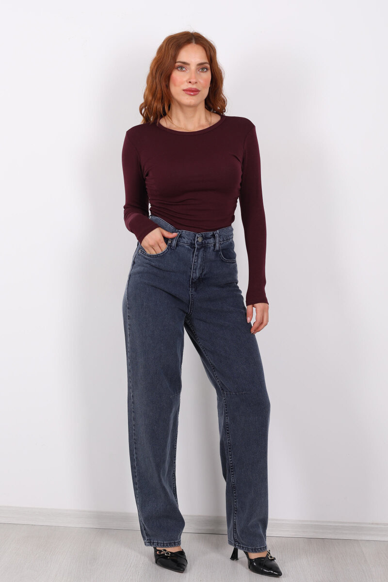 Baggy Arka Tokalı Kar Yıkama Füme Kadın Pantolon - 1