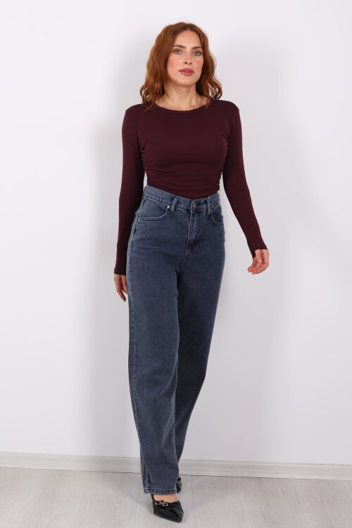 Baggy Arka Tokalı Kar Yıkama Füme Kadın Pantolon - 6