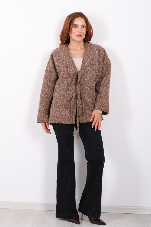 Bağlamalı Kahverengi Kadın Sakallı Oversize Ceket - Berox