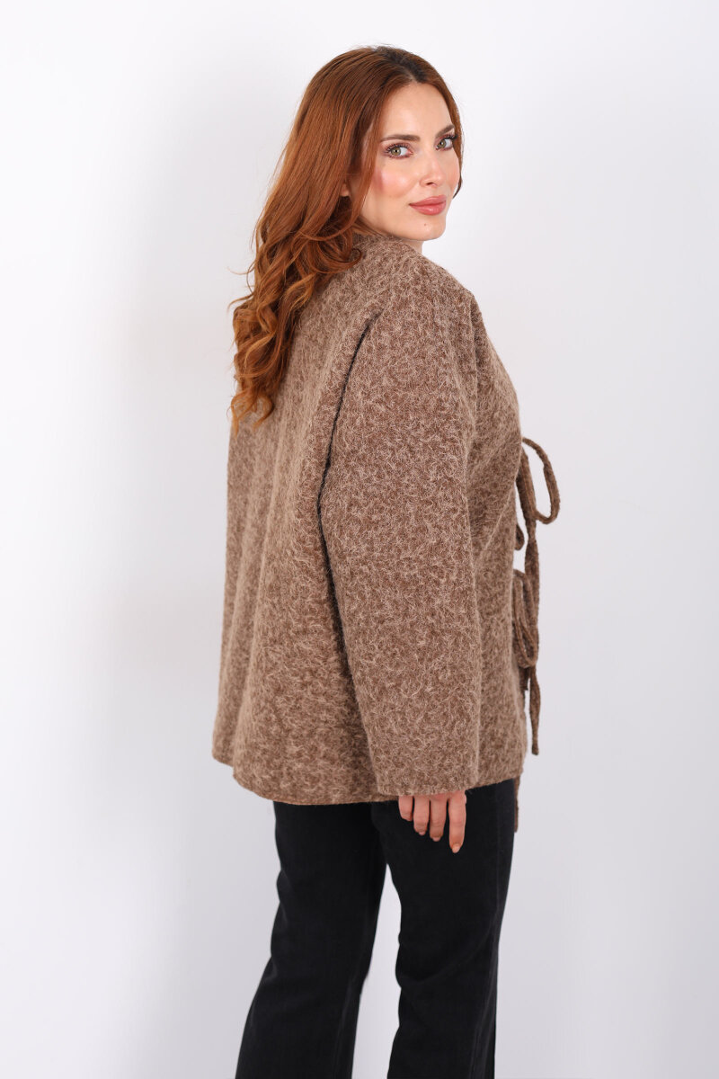 Bağlamalı Kahverengi Kadın Sakallı Oversize Ceket - 6