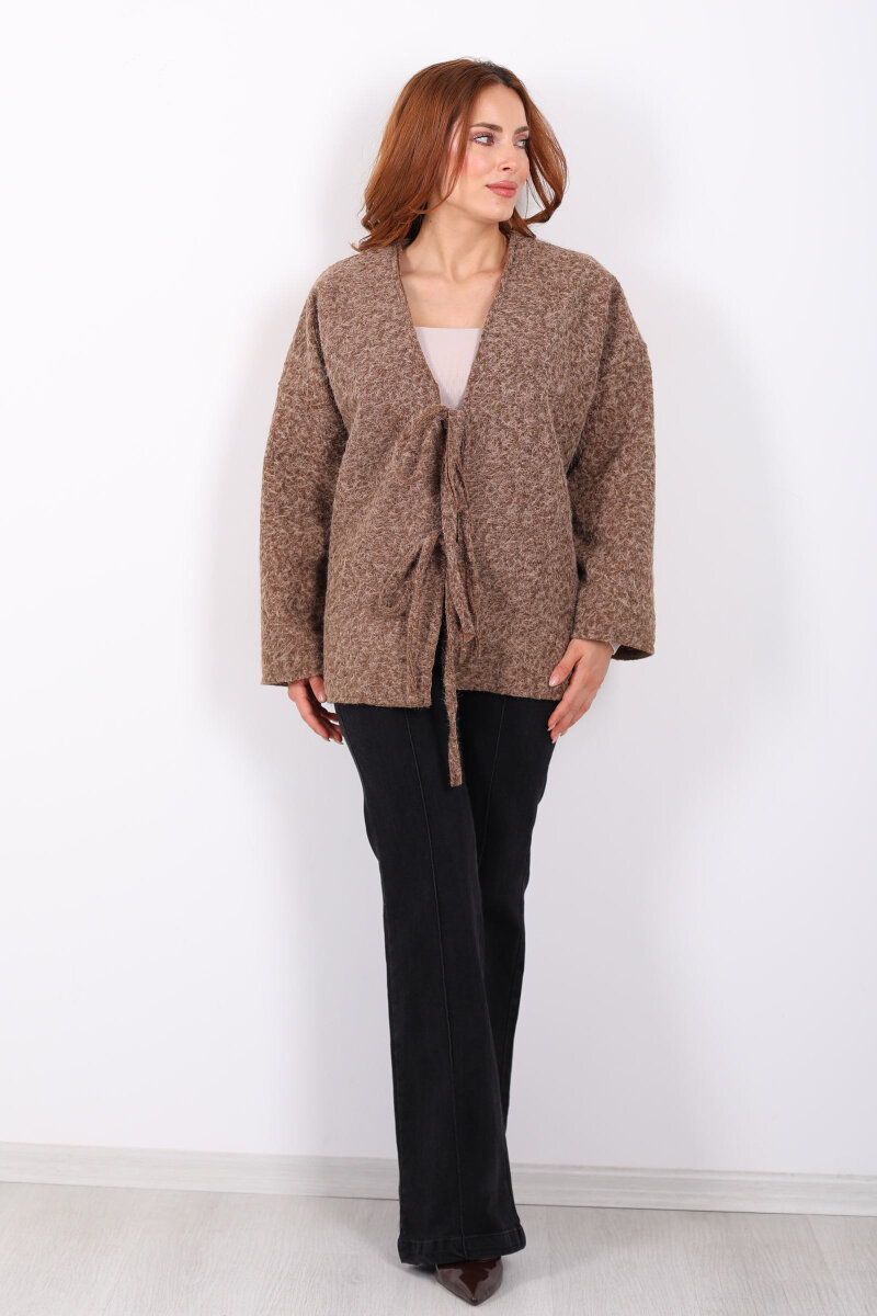 Bağlamalı Kahverengi Kadın Sakallı Oversize Ceket - 4