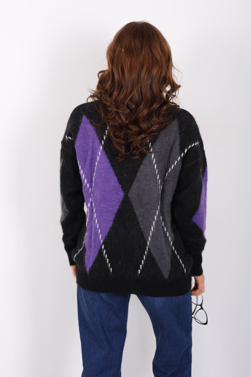 Baklava Desen Kadın Mor Triko Kazak - 5