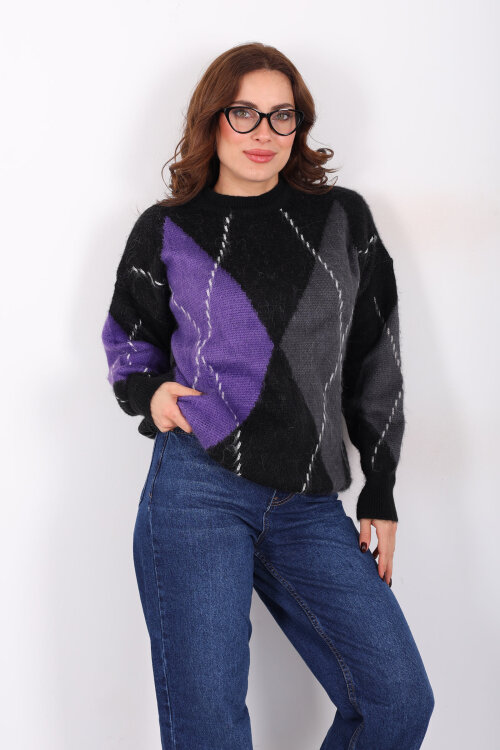 Baklava Desen Kadın Mor Triko Kazak - 6