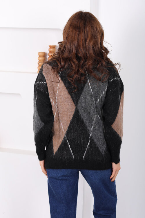 Baklava Desen Kadın Vizon Triko Kazak - 5