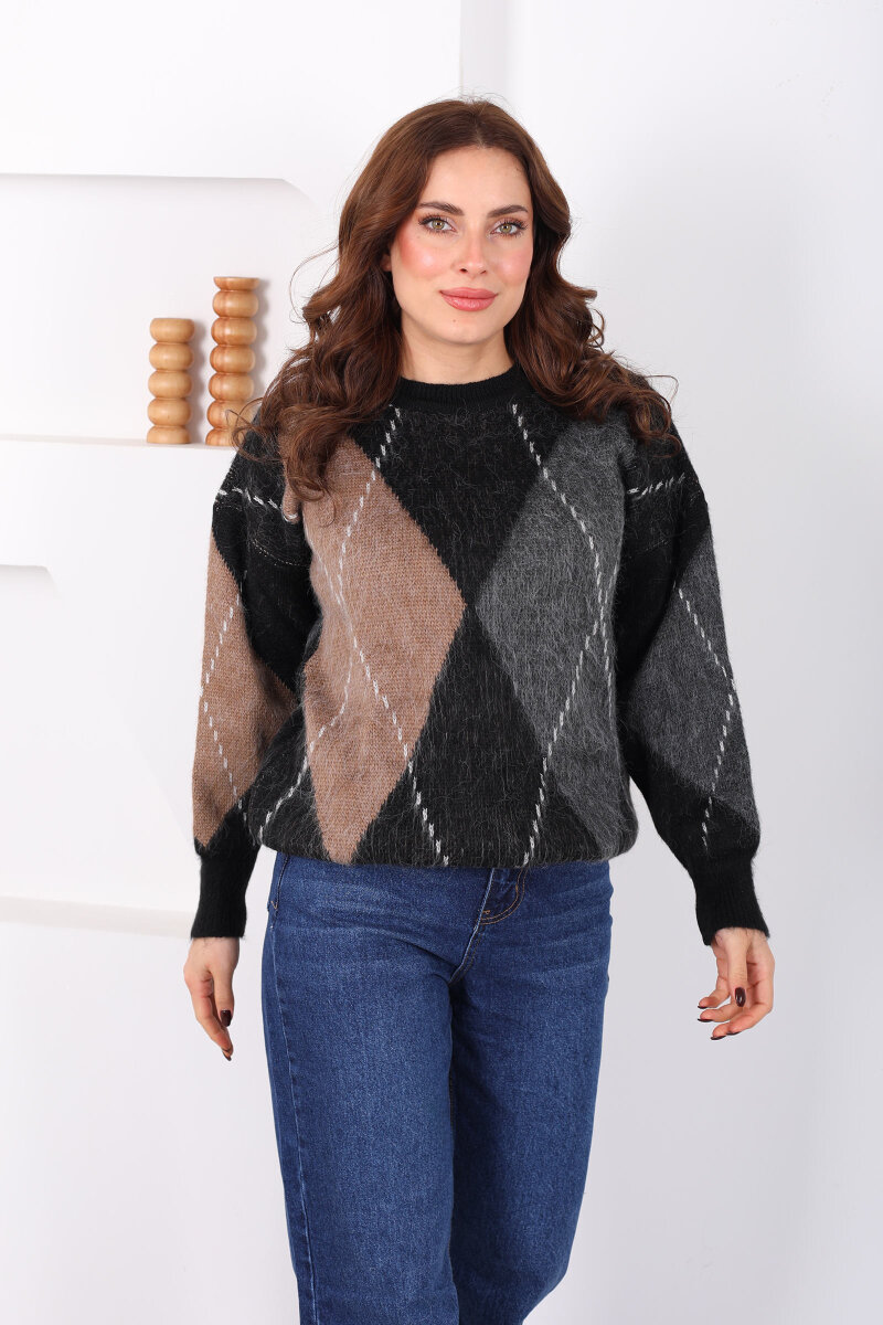 Baklava Desen Kadın Vizon Triko Kazak - 3