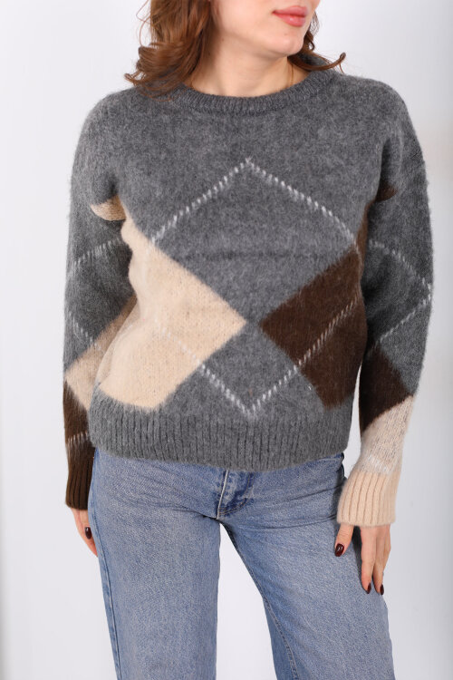 Baklava Desenli Uzun Kol Antrasit Kadın Triko Kazak - Berox (1)