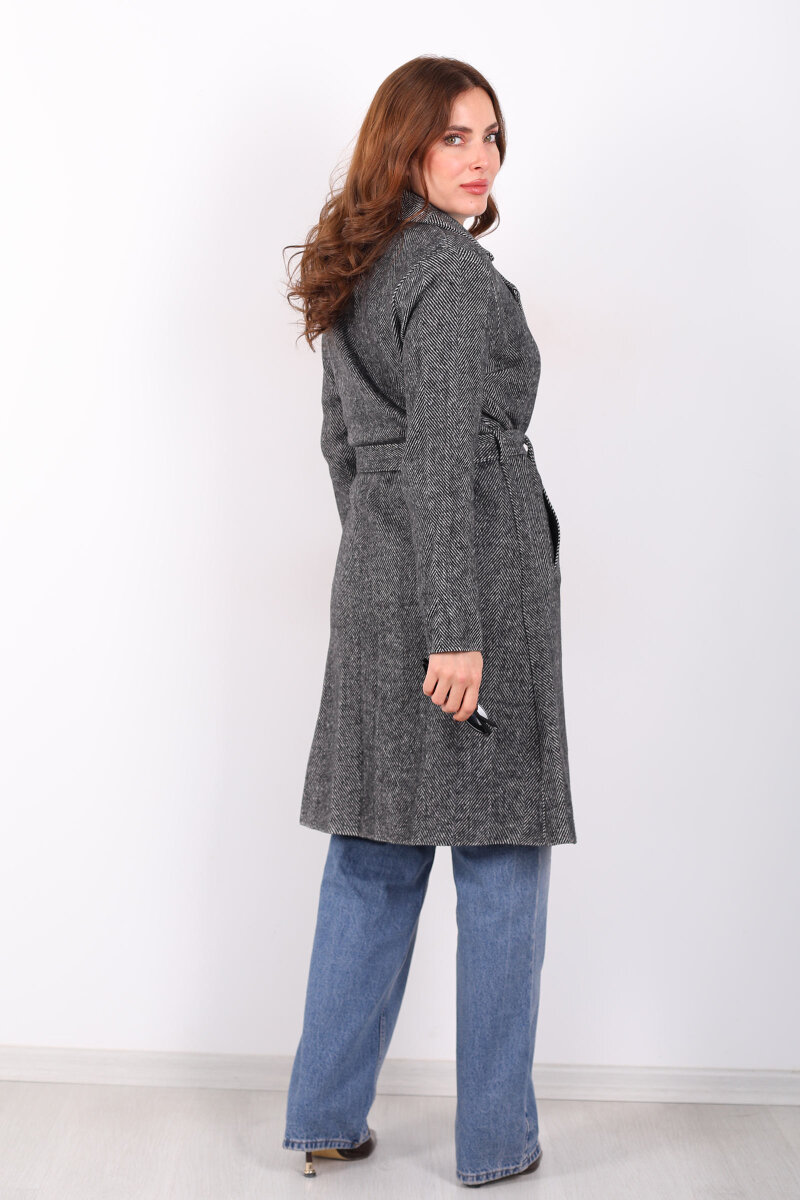 Balık Sırtı Antrasit Kadın Kaşe Kaban - 5