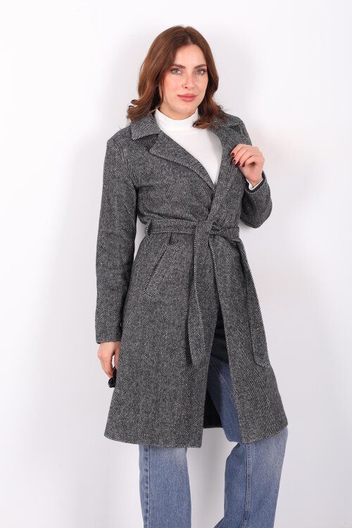 Balık Sırtı Antrasit Kadın Kaşe Kaban - 6