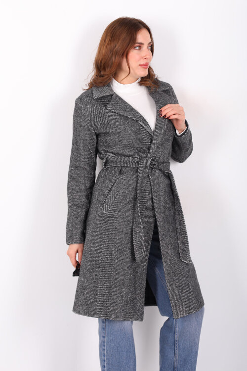 Balık Sırtı Antrasit Kadın Kaşe Kaban - 3