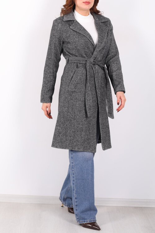 Balık Sırtı Antrasit Kadın Kaşe Kaban - Berox (1)