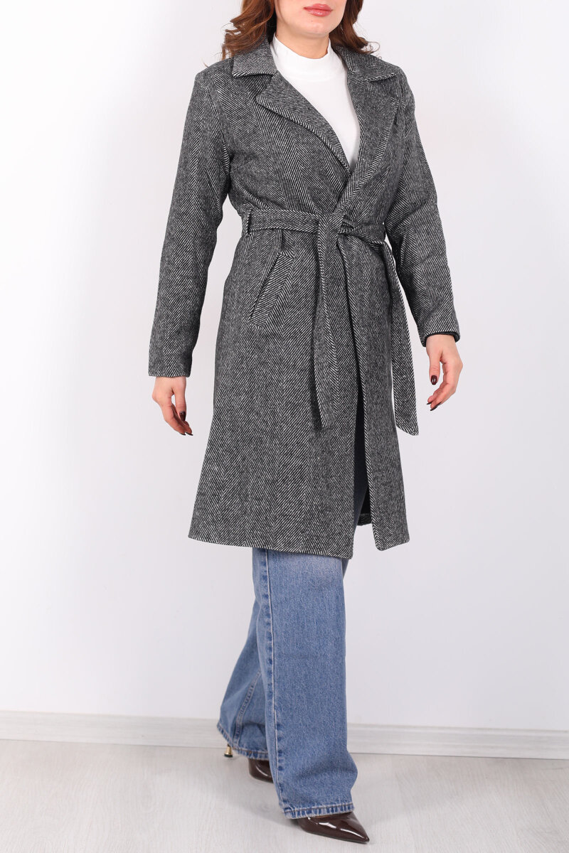 Balık Sırtı Antrasit Kadın Kaşe Kaban - 2