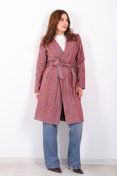 Balık Sırtı Bordo Kadın Kaşe Kaban - 7