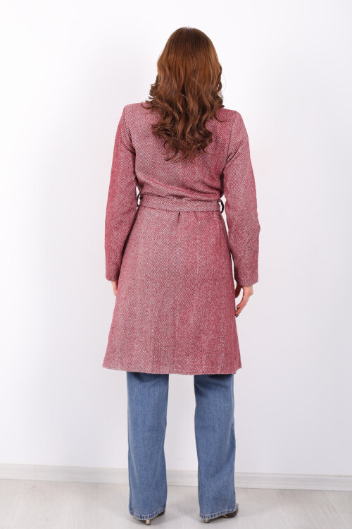 Balık Sırtı Bordo Kadın Kaşe Kaban - 5