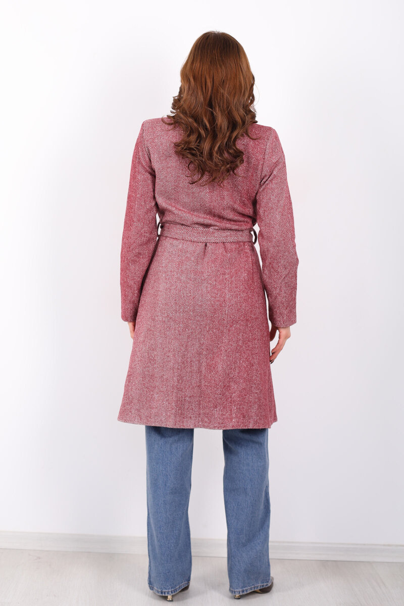 Balık Sırtı Bordo Kadın Kaşe Kaban - 5